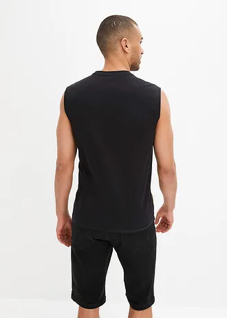 Muscle shirt van biologisch katoen • zwart-donkerolijfgroen-wit • bonprix online shop