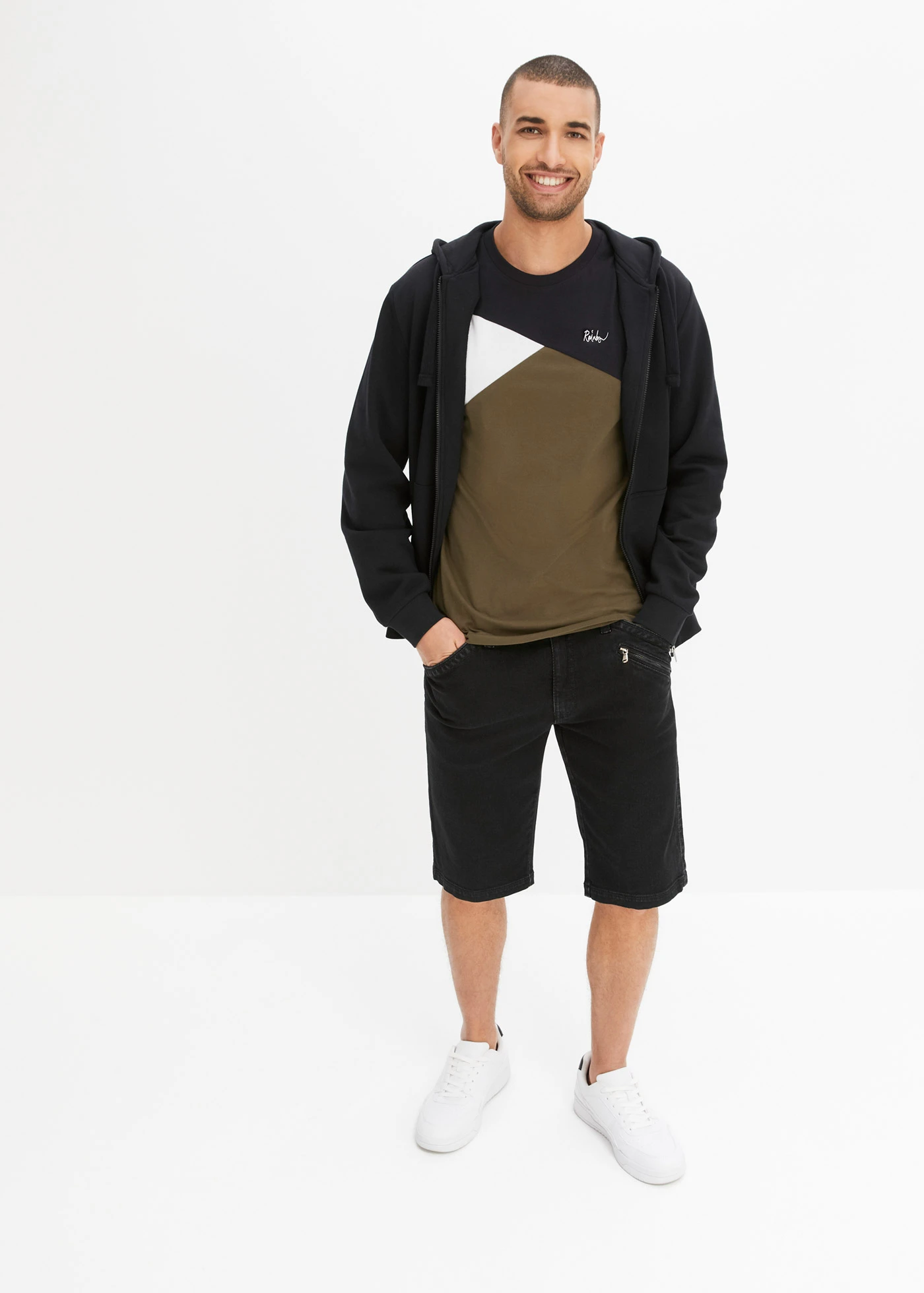 Muscle shirt van biologisch katoen • zwart-donkerolijfgroen-wit • bonprix online shop