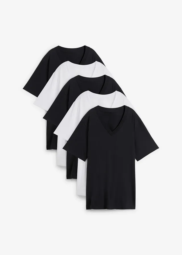 Longshirt (set van 5) • zwart + zwart + zwart + wit + wit • bonprix online shop