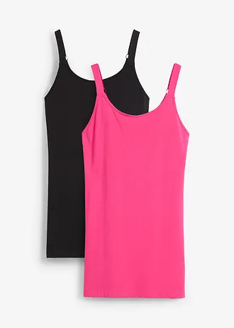 Katoenen longtop met verstelbare schouderbandjes (set van 2) • pinklady-zwart • bonprix online shop