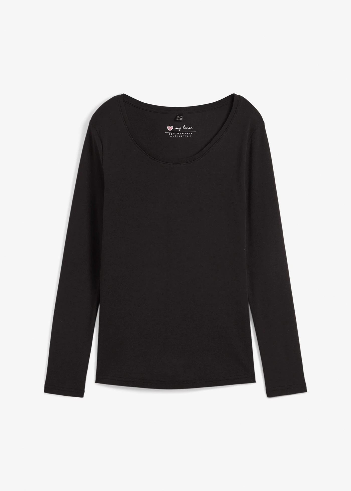 T-shirt manches longues en coton à col rond • noir • Boutique bonprix