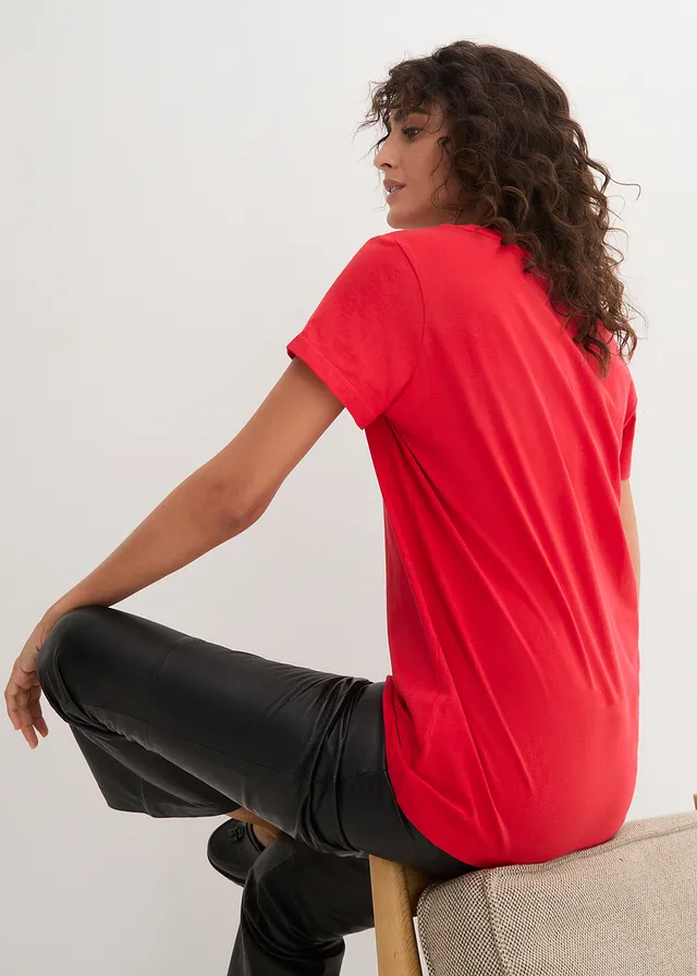 Shirt met ronde hals (set van 5), Kleur: aardbeirood+wit+lichtgrijs gemêleerd+donkerblauw+zwart