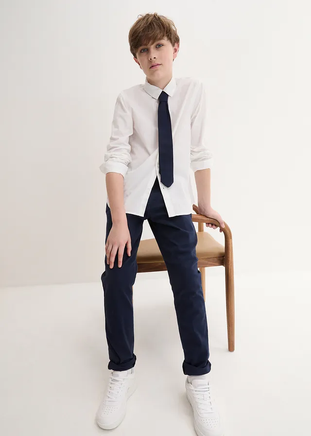 Chino, overhemd en stropdas (3-dlg. set) • donkerblauw/wit • product-page.page-title-suffix