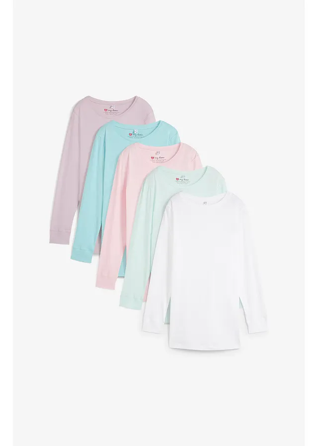 Longshirt met ronde hals, lange mouw (set van 5)