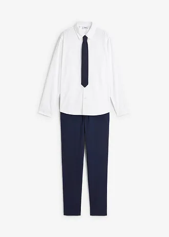 Cămașă cu mânecă lungă, pantaloni chino, cravată (3 piese)