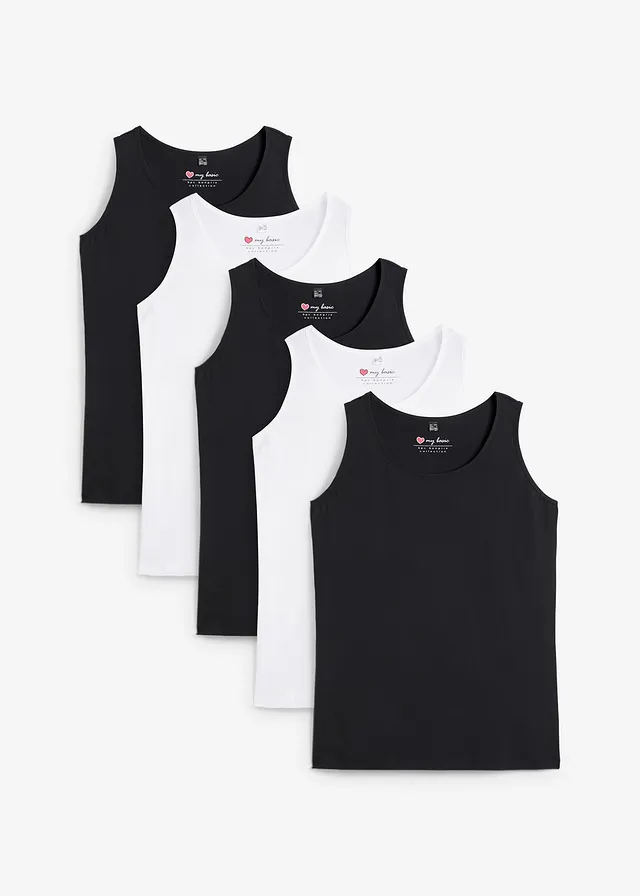 Longtop (set van 5) • zwart + zwart + zwart + wit + wit • bonprix online shop