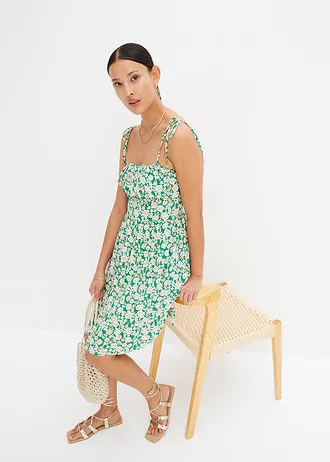 Šaty s potiskem z viskózy, barva: přírodní/zelená/tmavě khaki/hnědozelená s květy