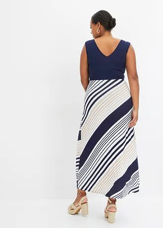 Maxi šaty z měkké viskózové směsi, barva: tmavě modrá -krémová s proužky