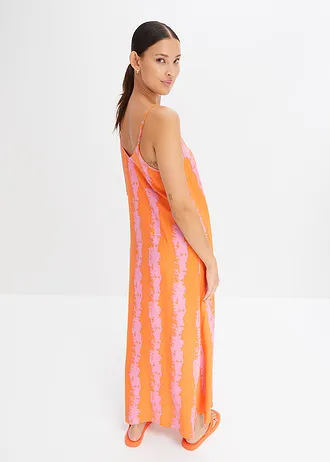 Maxi jurk met spaghettibandjes van soepele viscose, Kleur: roze-nectarine