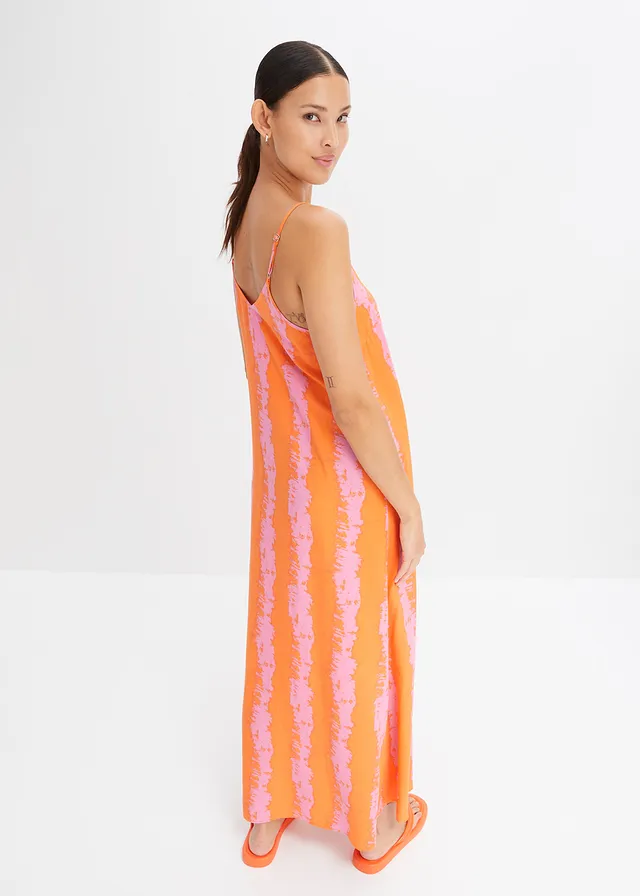 Robe à bretelles en viscose fluide, Couleur: rose/nectarine