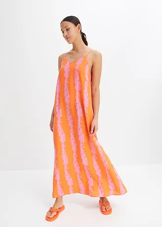 Maxi jurk met spaghettibandjes van soepele viscose, Kleur: roze-nectarine