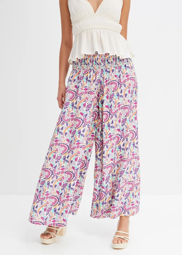 Pantalon palazzo en viscose fluide, Couleur: lavande fumé