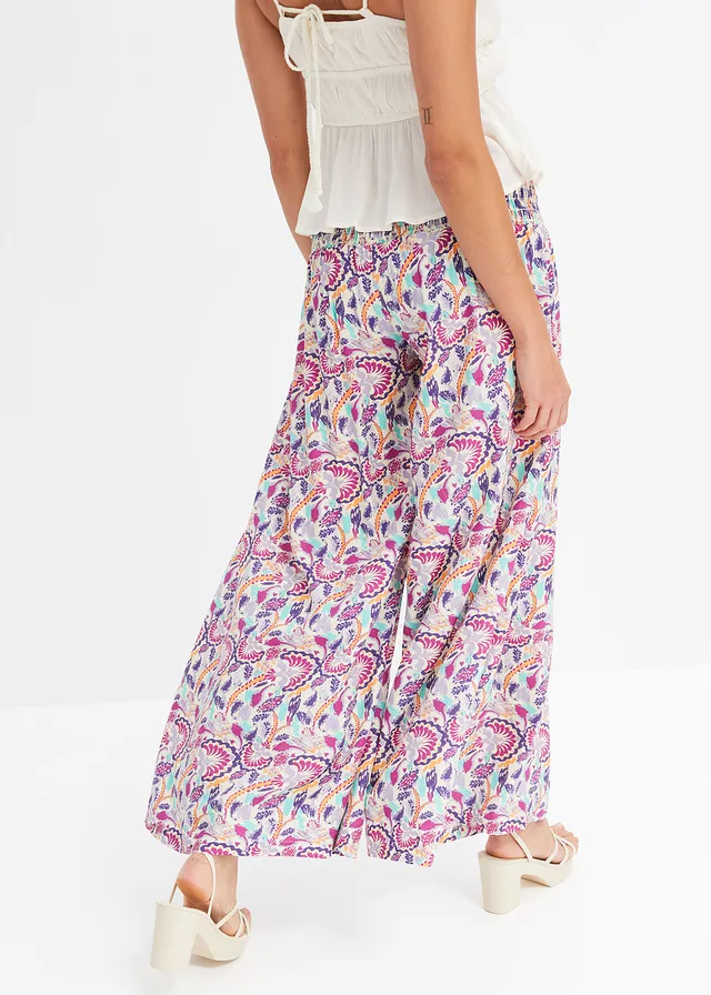 Pantalon palazzo en viscose fluide, Couleur: lavande fumé