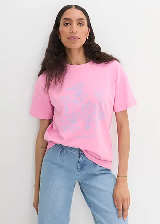 Oversized T-shirt van biologisch katoen • roze-babyblauw met print • bonprix online shop
