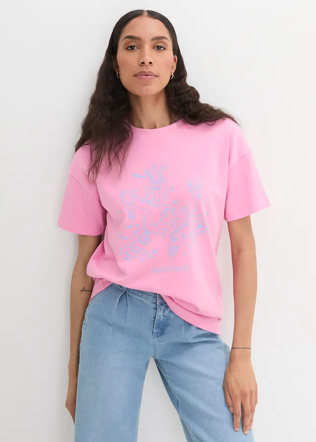 T-shirt met print van biologisch katoen • roze-babyblauw met print • product-page.page-title-suffix