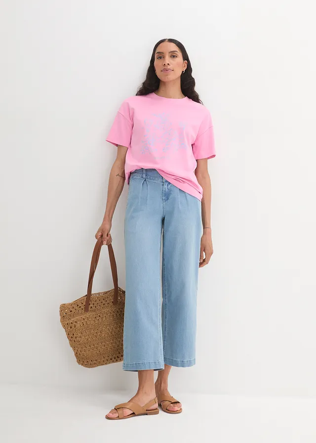 T-shirt met print van biologisch katoen • roze-babyblauw met print • product-page.page-title-suffix