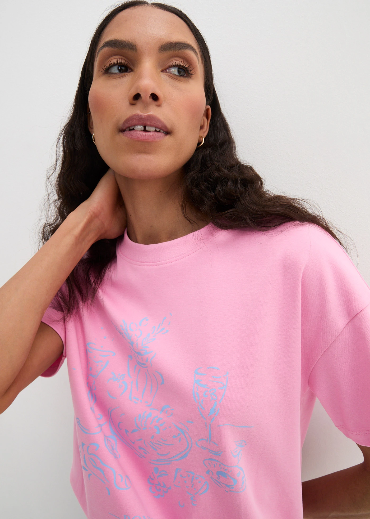 Oversized T-shirt van biologisch katoen • roze-babyblauw met print • bonprix online shop