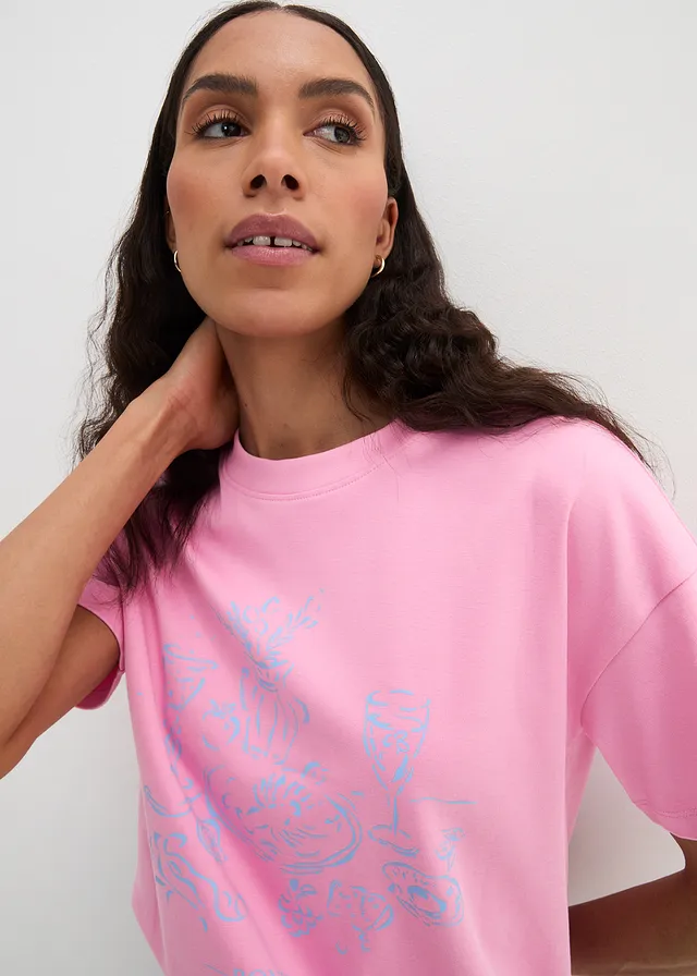T-shirt met print van biologisch katoen • roze-babyblauw met print • product-page.page-title-suffix