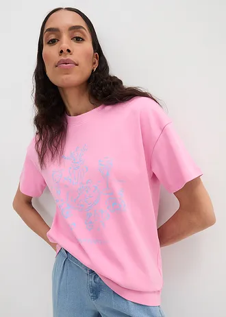 Oversized T-shirt van biologisch katoen • roze-babyblauw met print • bonprix online shop