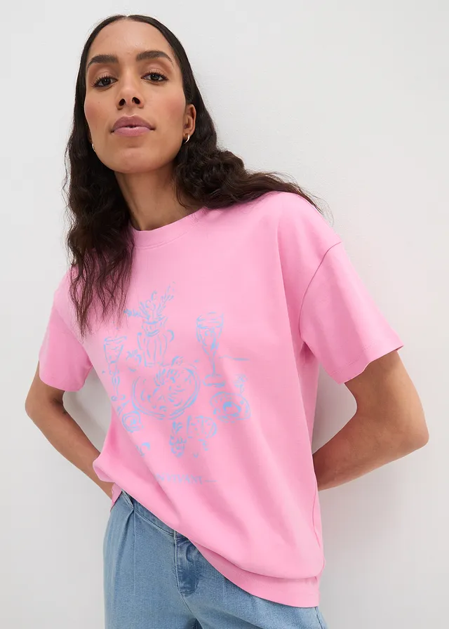 T-shirt met print van biologisch katoen • roze-babyblauw met print • product-page.page-title-suffix