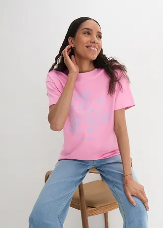 Oversized T-shirt van biologisch katoen • roze-babyblauw met print • bonprix online shop