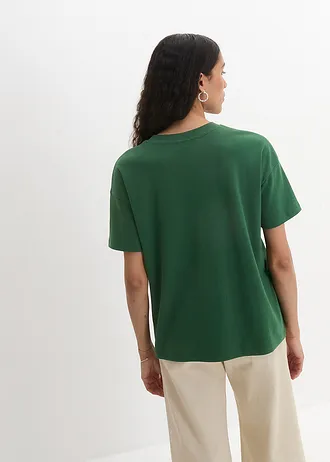 Oversized T-shirt van biologisch katoen • dennengroen/ecru met print • bonprix online shop