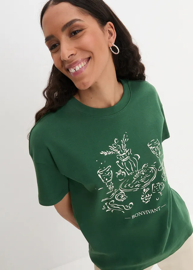 T-shirt oversize, Couleur: vert épicéa/naturel imprimé