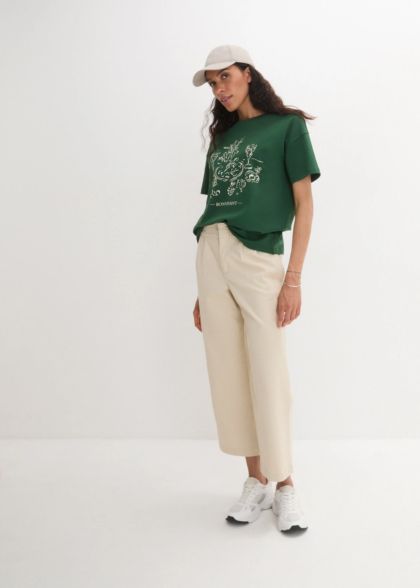 Oversized T-shirt van biologisch katoen • dennengroen/ecru met print • bonprix online shop
