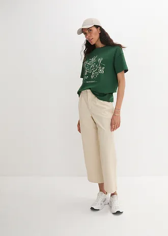 Oversized T-shirt van biologisch katoen • dennengroen/ecru met print • bonprix online shop