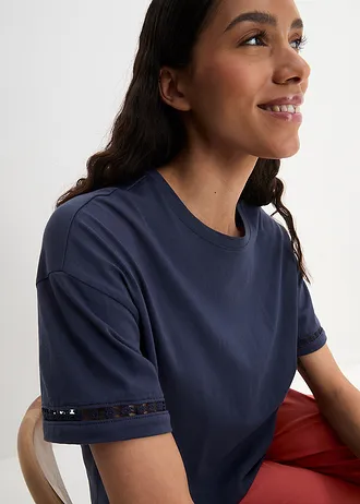 Shirt met broderie anglaise • donkerblauw • bonprix online shop