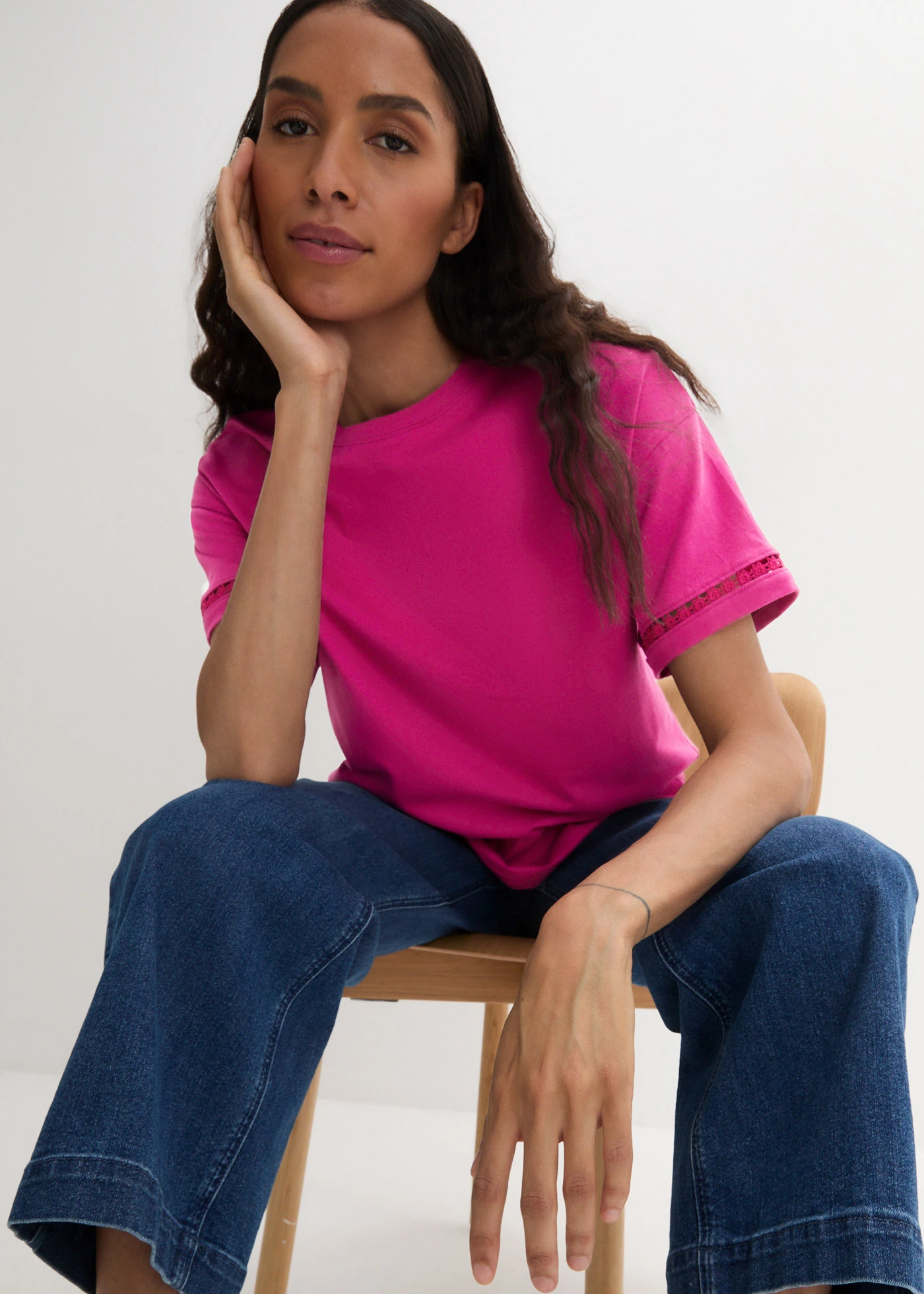 Shirt met broderie anglaise • fuchsiapink • bonprix online shop