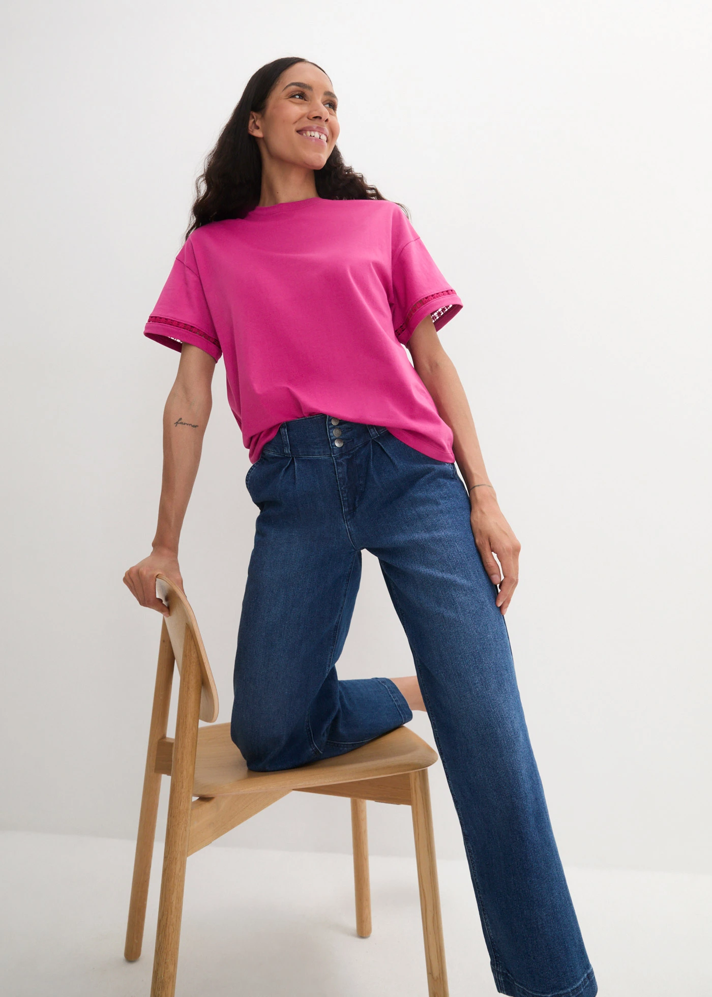 Shirt met broderie anglaise • fuchsiapink • bonprix online shop