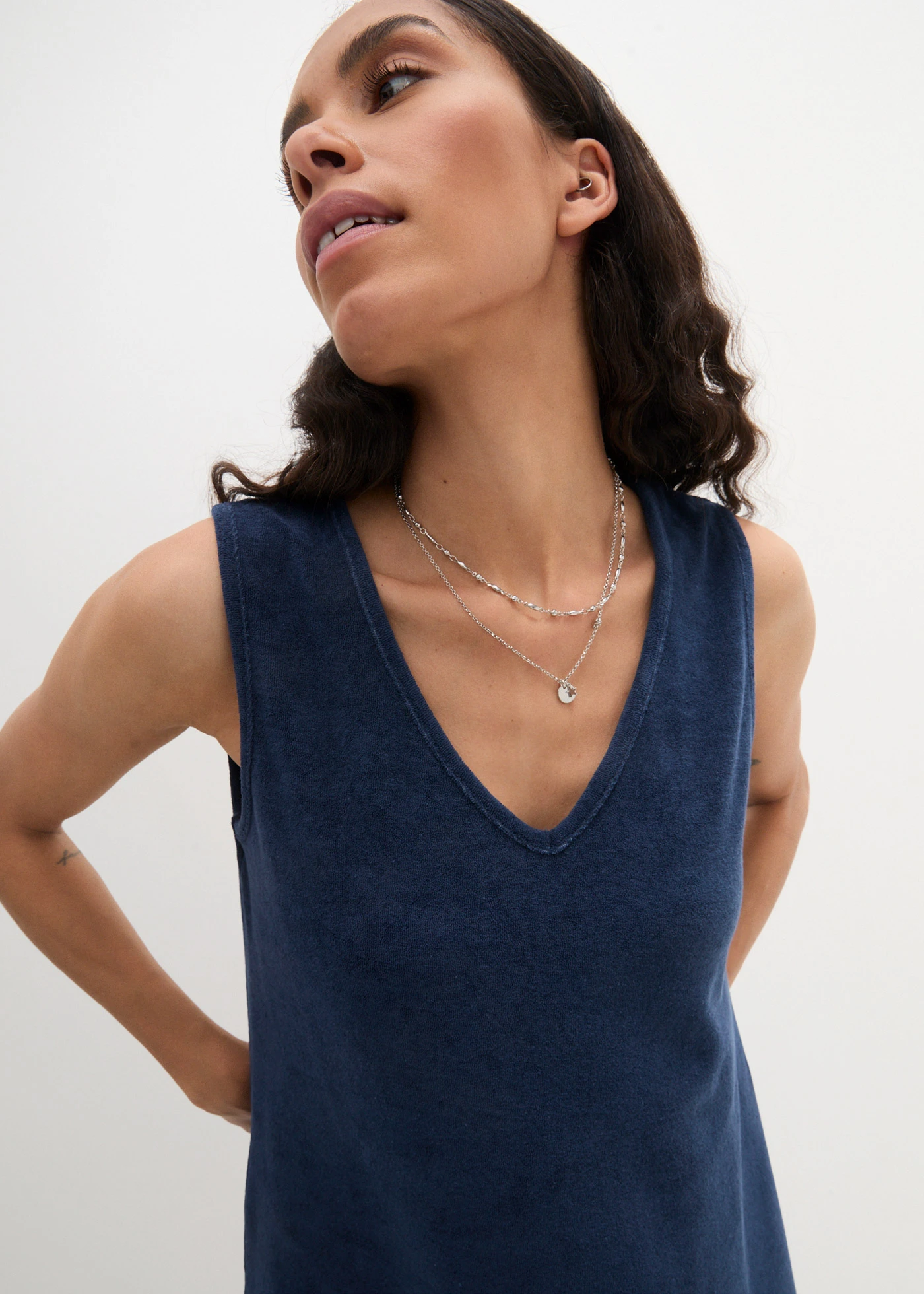 Frotté jurk in A-lijn • diepblauw • bonprix online shop