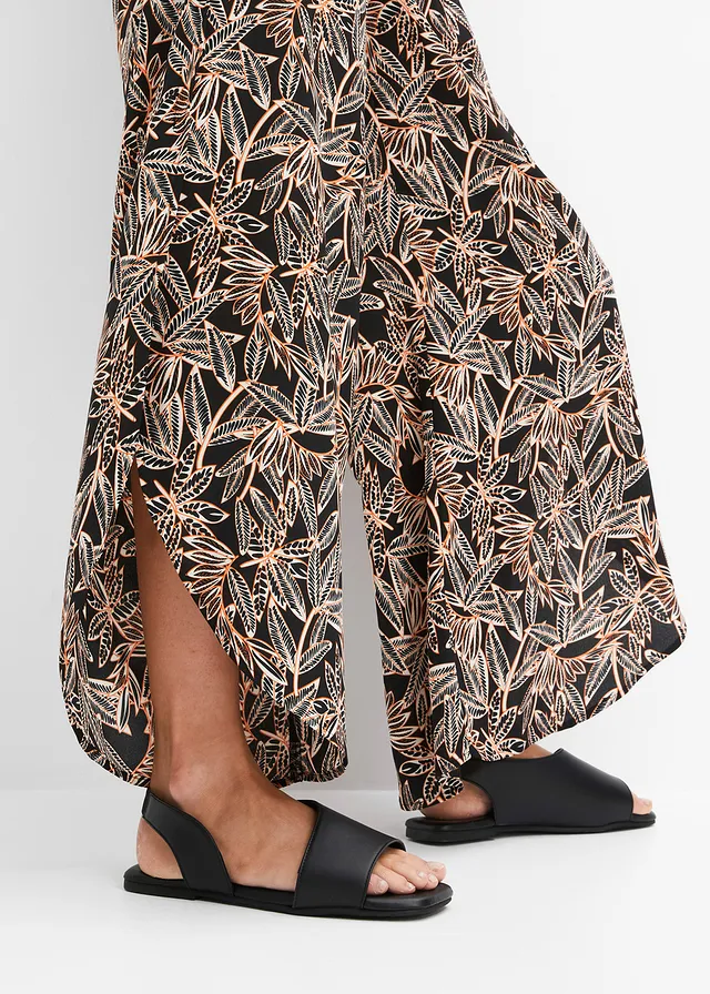 Pantalon palazzo fendu en bas • noir-orange-écru imprimé • product-page.page-title-suffix