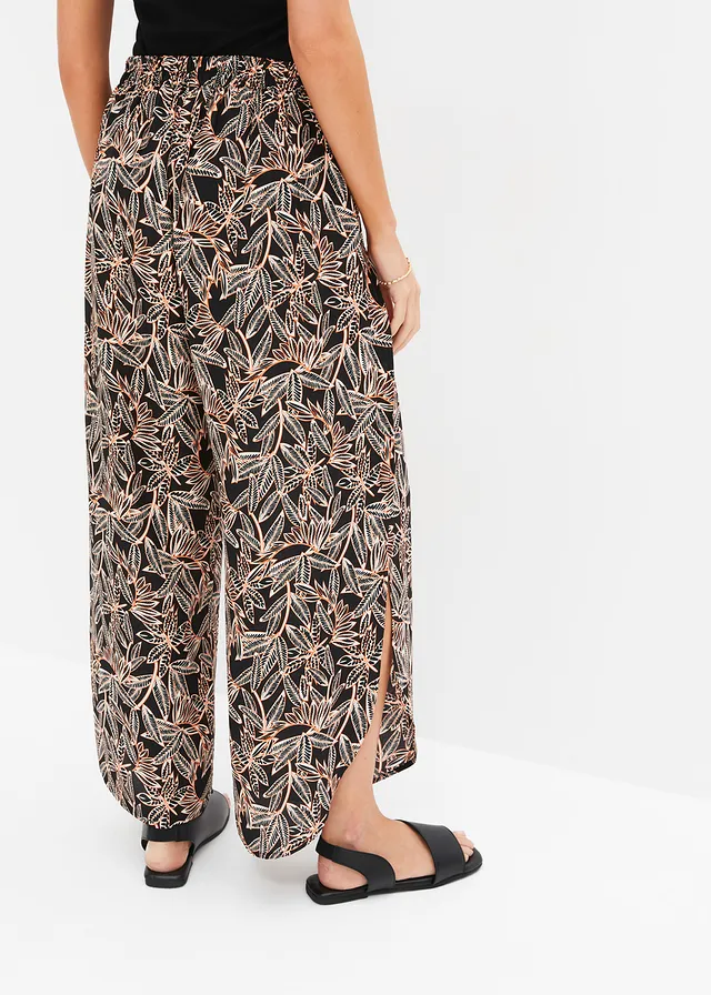 Pantalon palazzo fendu en bas • noir-orange-écru imprimé • product-page.page-title-suffix