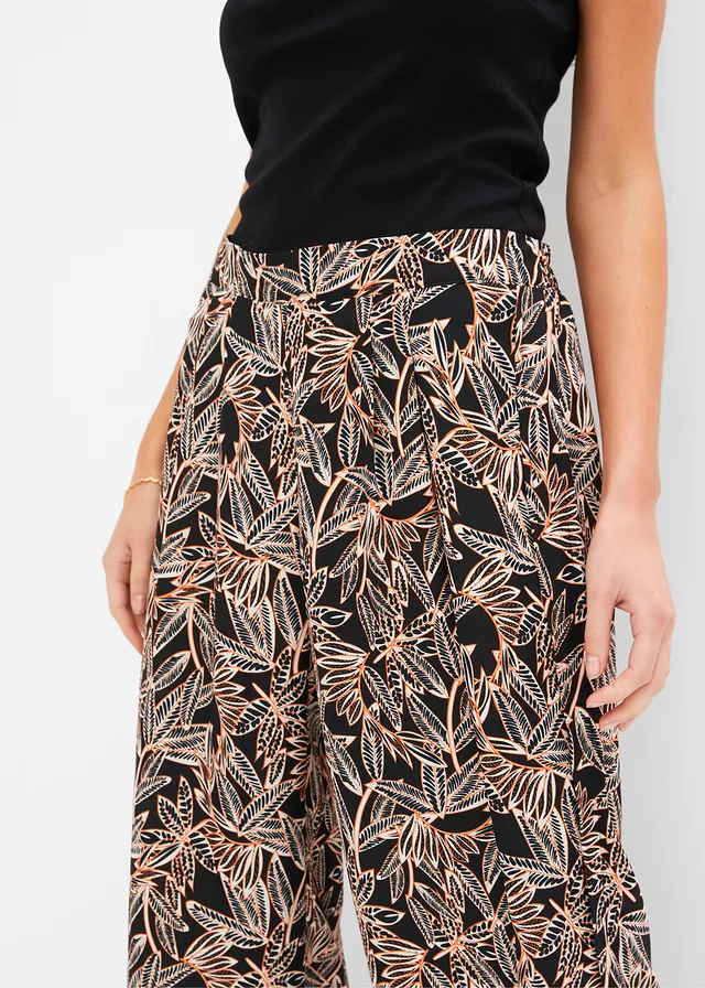 Pantalon palazzo fendu en bas • noir-orange-écru imprimé • product-page.page-title-suffix