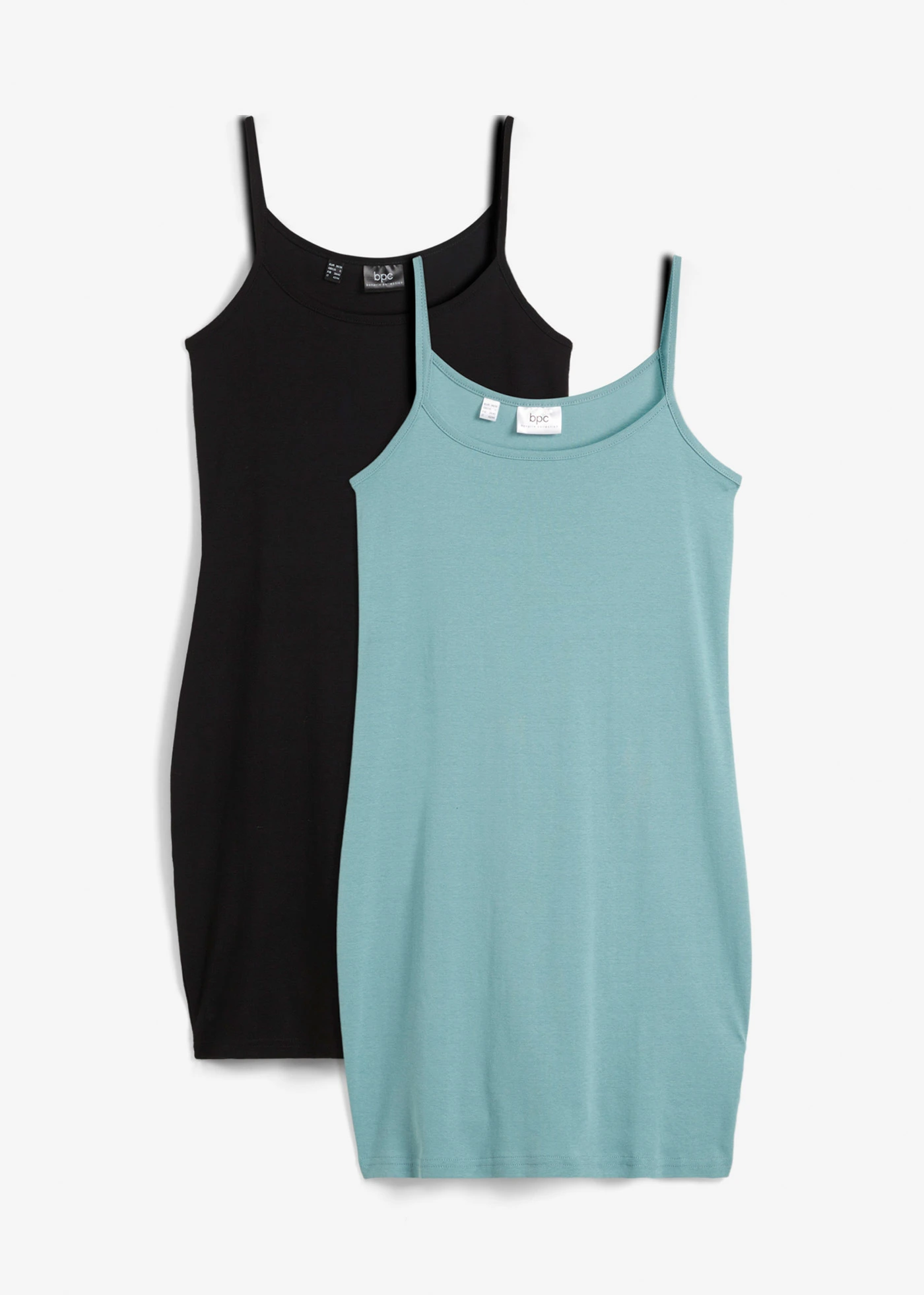 Sukienka na ramiączkach z czystej bawełny (2 szt.) • niebieski minerał+czarny • sklep bonprix