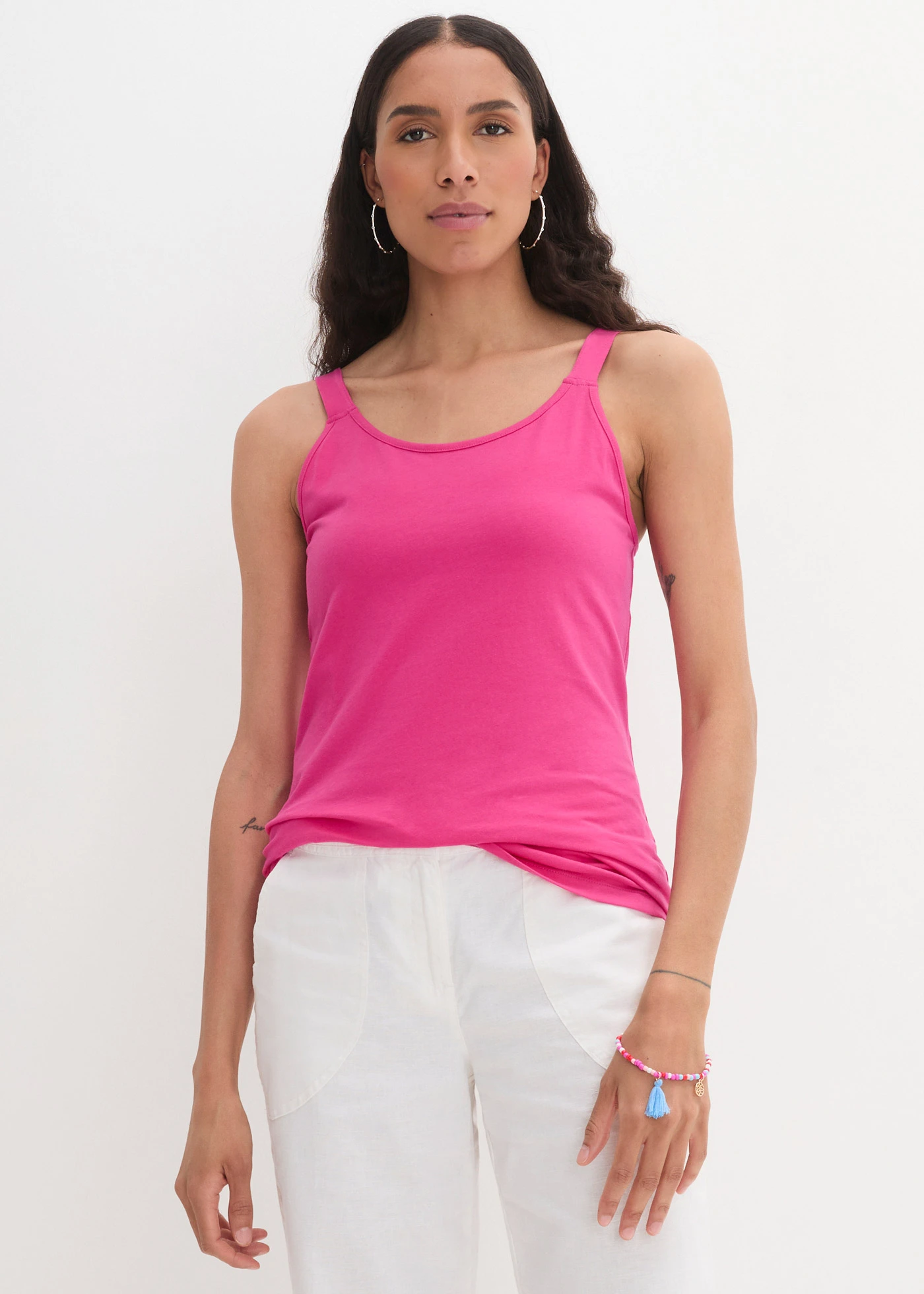 Katoenen longtop met verstelbare schouderbandjes (set van 2) • pinklady-zwart • bonprix online shop