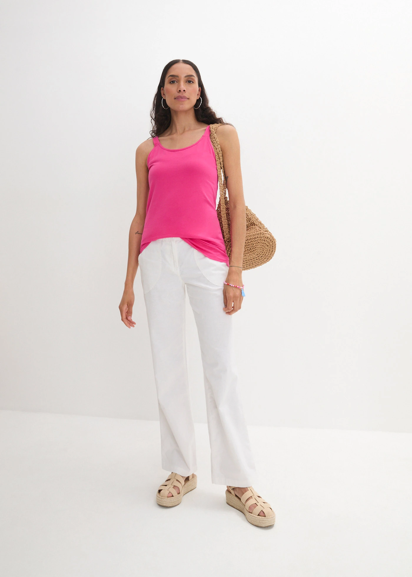 Katoenen longtop met verstelbare schouderbandjes (set van 2) • pinklady-zwart • bonprix online shop