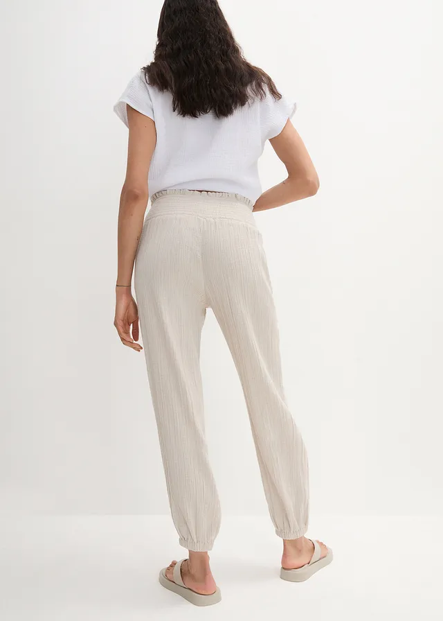 Pantalon en gaze de coton avec ceinture smockée • gris pierre • product-page.page-title-suffix