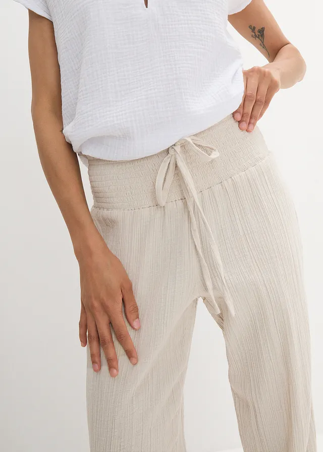Pantalon en gaze de coton avec ceinture smockée • gris pierre • product-page.page-title-suffix