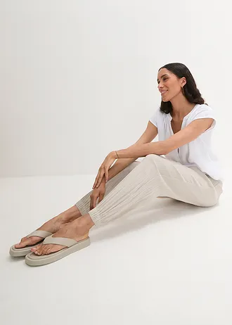 Pantaloni cu talie încrețită, din muselină • gri-piatră • magazin bonprix