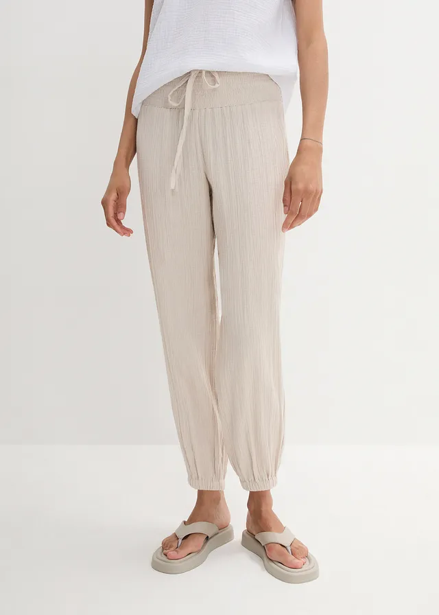 Pantalon en gaze de coton avec ceinture smockée • gris pierre • product-page.page-title-suffix