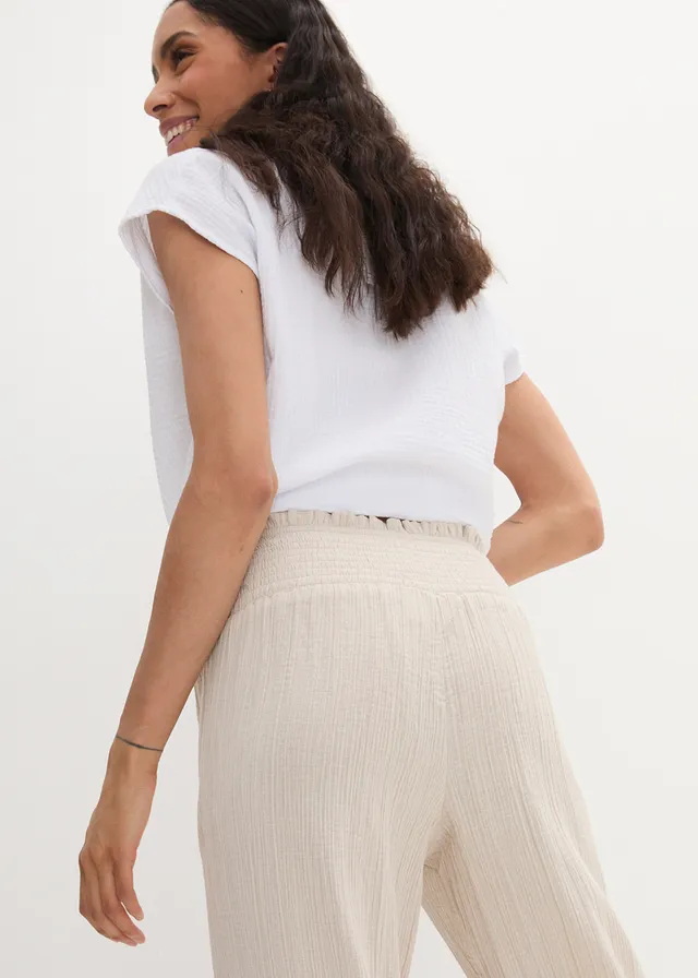 Pantalon en gaze de coton avec ceinture smockée • gris pierre • product-page.page-title-suffix