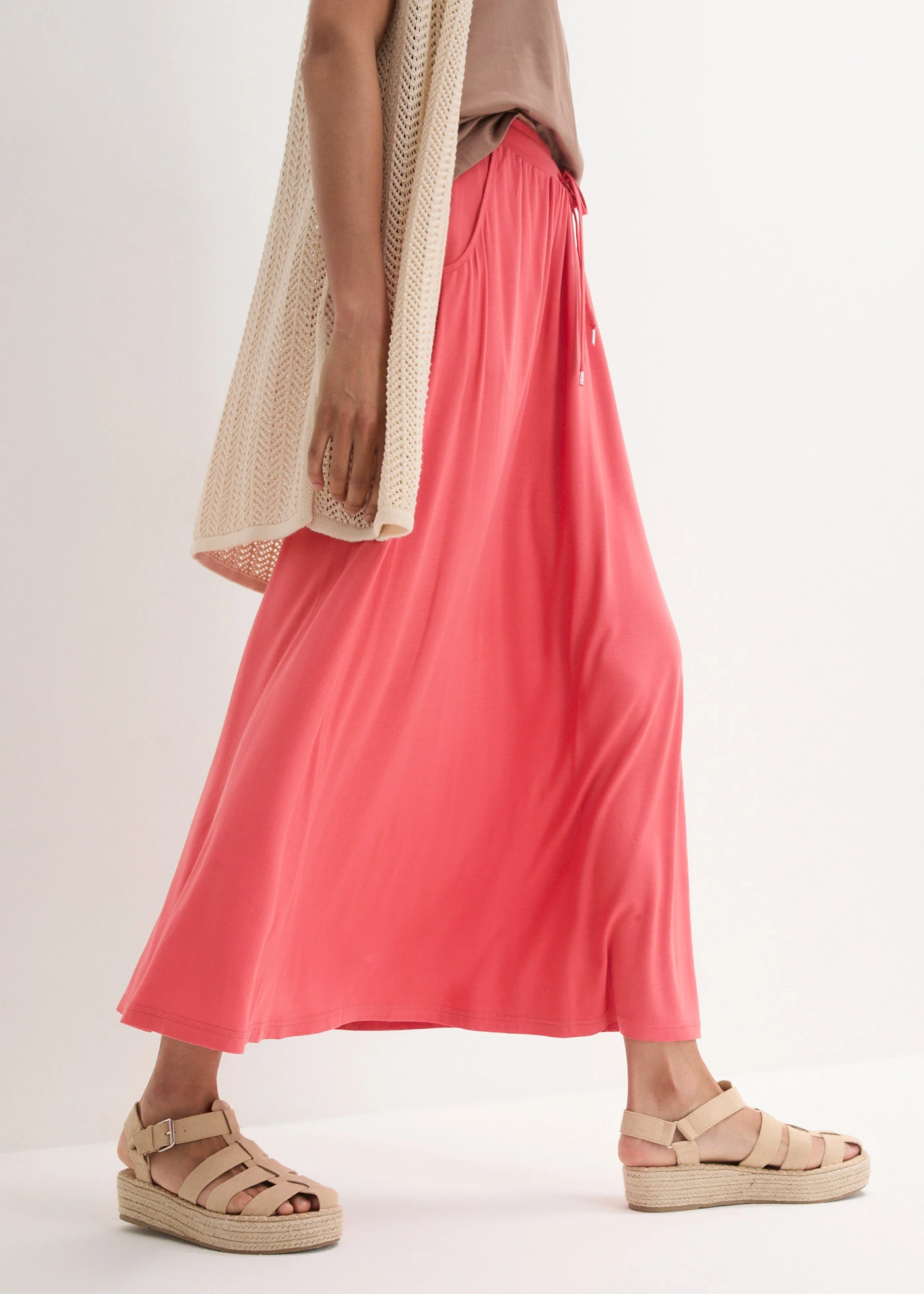 Žerzejová sukně ze směsi s viskózou • matně korálová • bonprix obchod