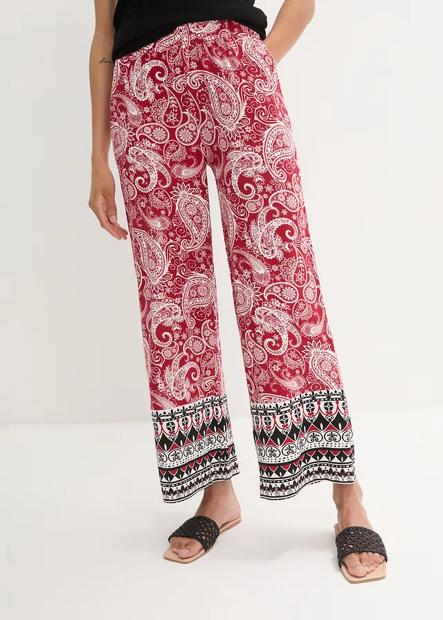 Wijde palazzo broek in een zachte viscosemix, Kleur: chilirood