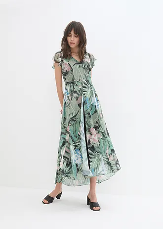 Combinaison avec drapé en mousseline • olive foncé-noir imprimé • Boutique bonprix