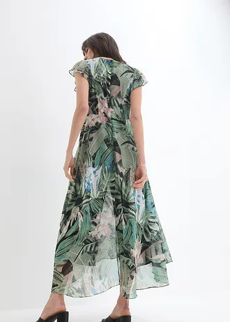 Jumpsuit met grand foulard van chiffon • olijfgroen-zwart • bonprix online shop