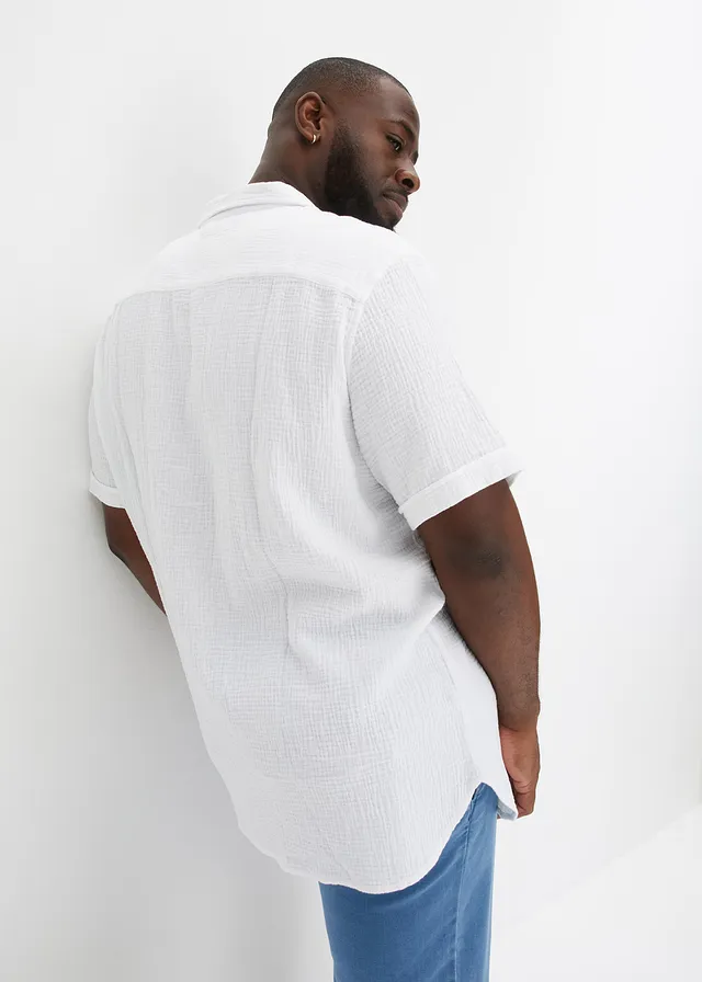 Mousseline overhemd met korte mouwen, Kleur: wit