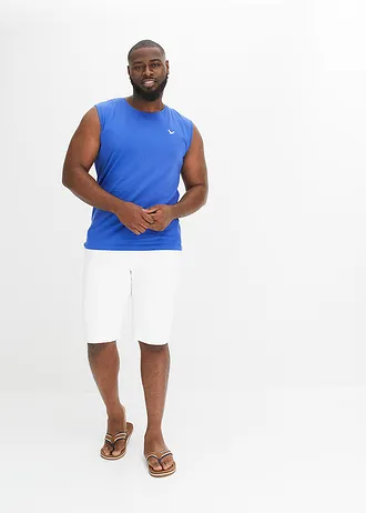 Tanktop (set van 2) van biologisch katoen met borduursel, Kleur: wit+edelsteenblauw